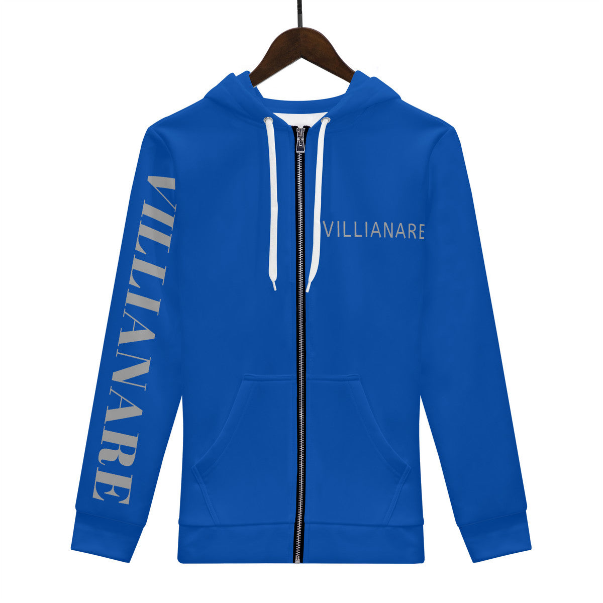 Villianare  Men's Blue And Grey All Over Print Zip Hoodie