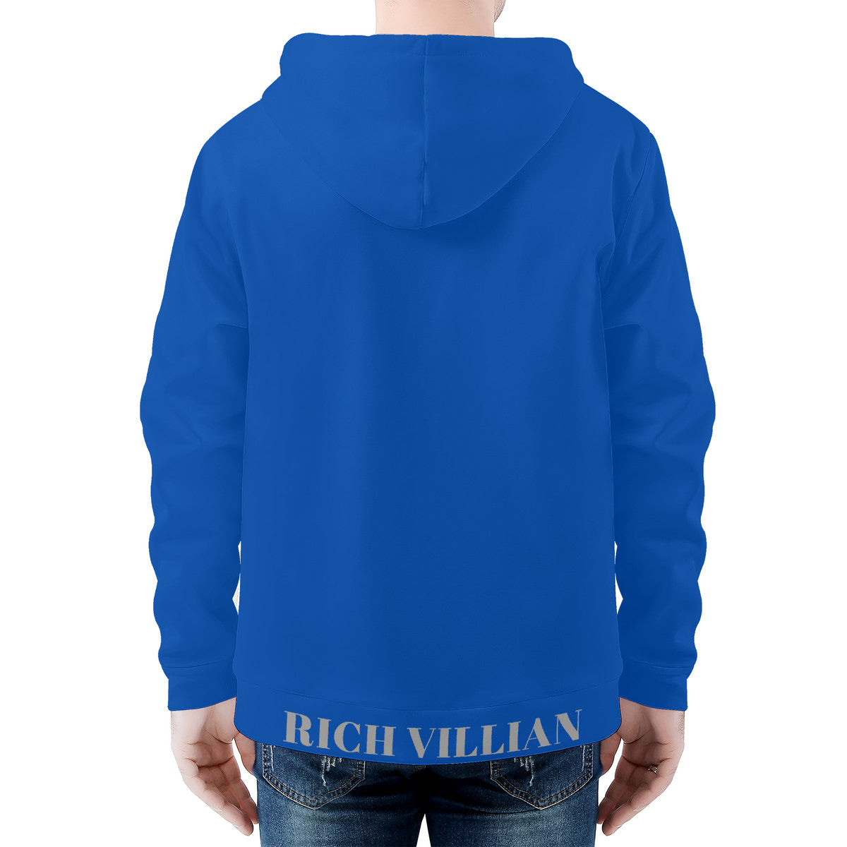 Villianare  Men's Blue And Grey All Over Print Zip Hoodie