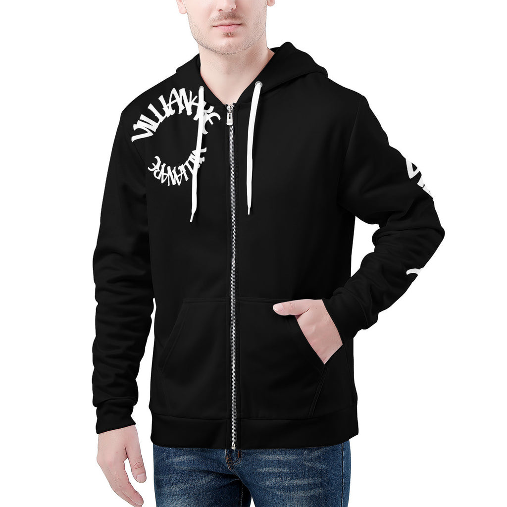 VILLIANARE  Men'sBLACK AND WHITE ALADIN PRINT  All Over Print Zip Hoodie