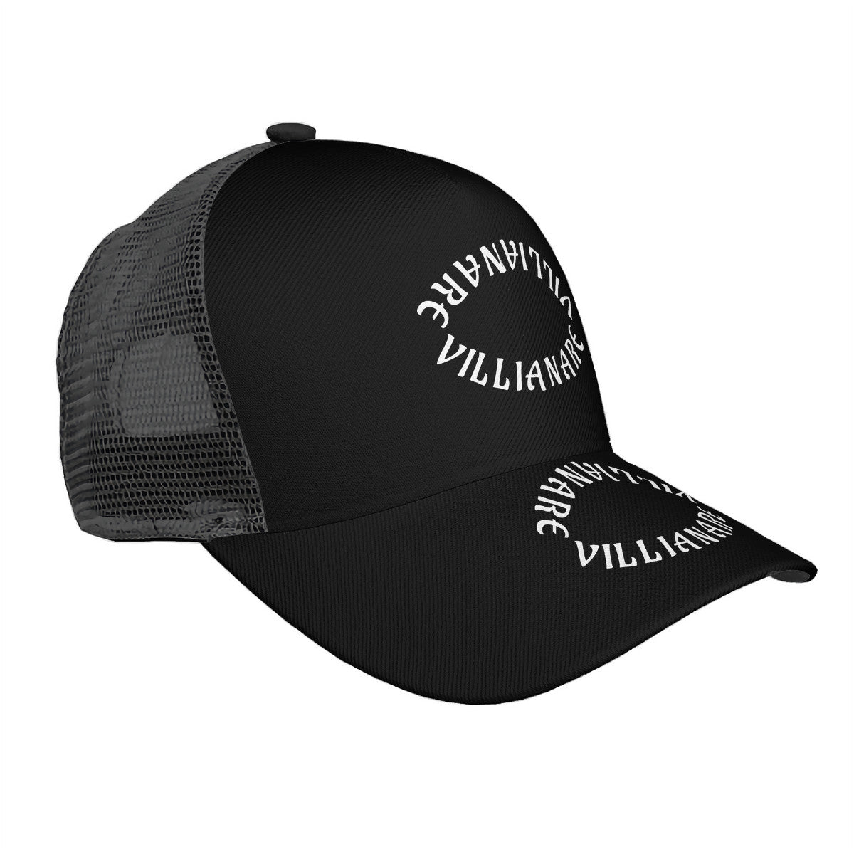 VILLIANARE BLACK WHITE LETTER Curved Brim Mesh Baseball Cap