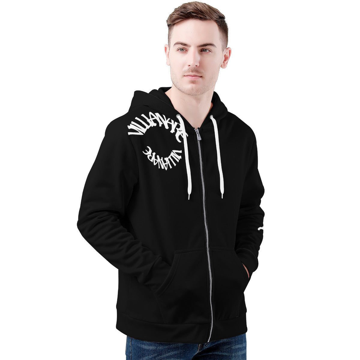 VILLIANARE  Men'sBLACK AND WHITE ALADIN PRINT  All Over Print Zip Hoodie