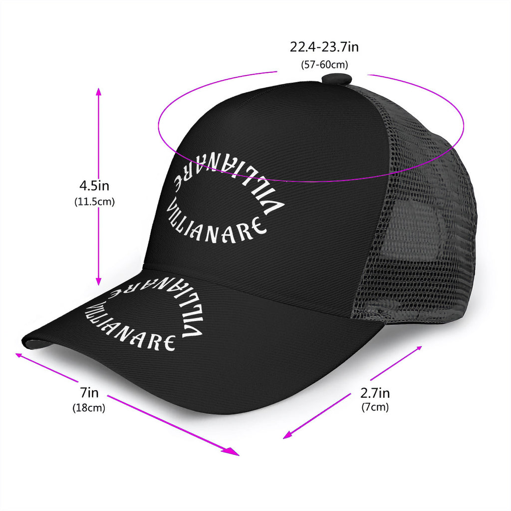 VILLIANARE BLACK WHITE LETTER Curved Brim Mesh Baseball Cap