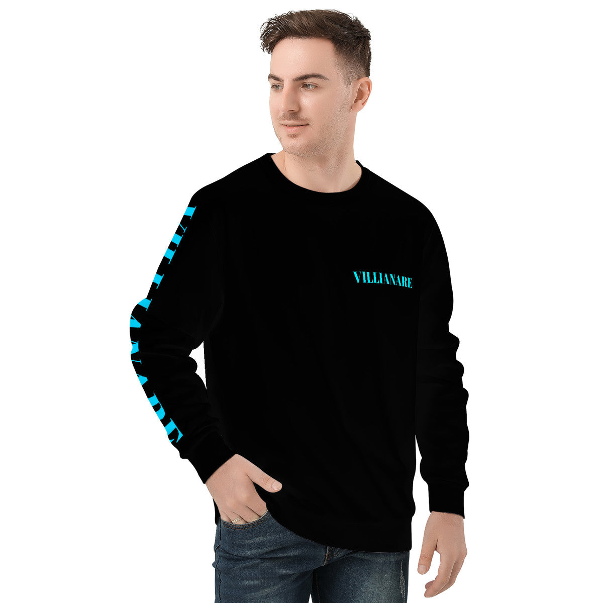 Villianare Men's Turquoise All Over Print Sweater