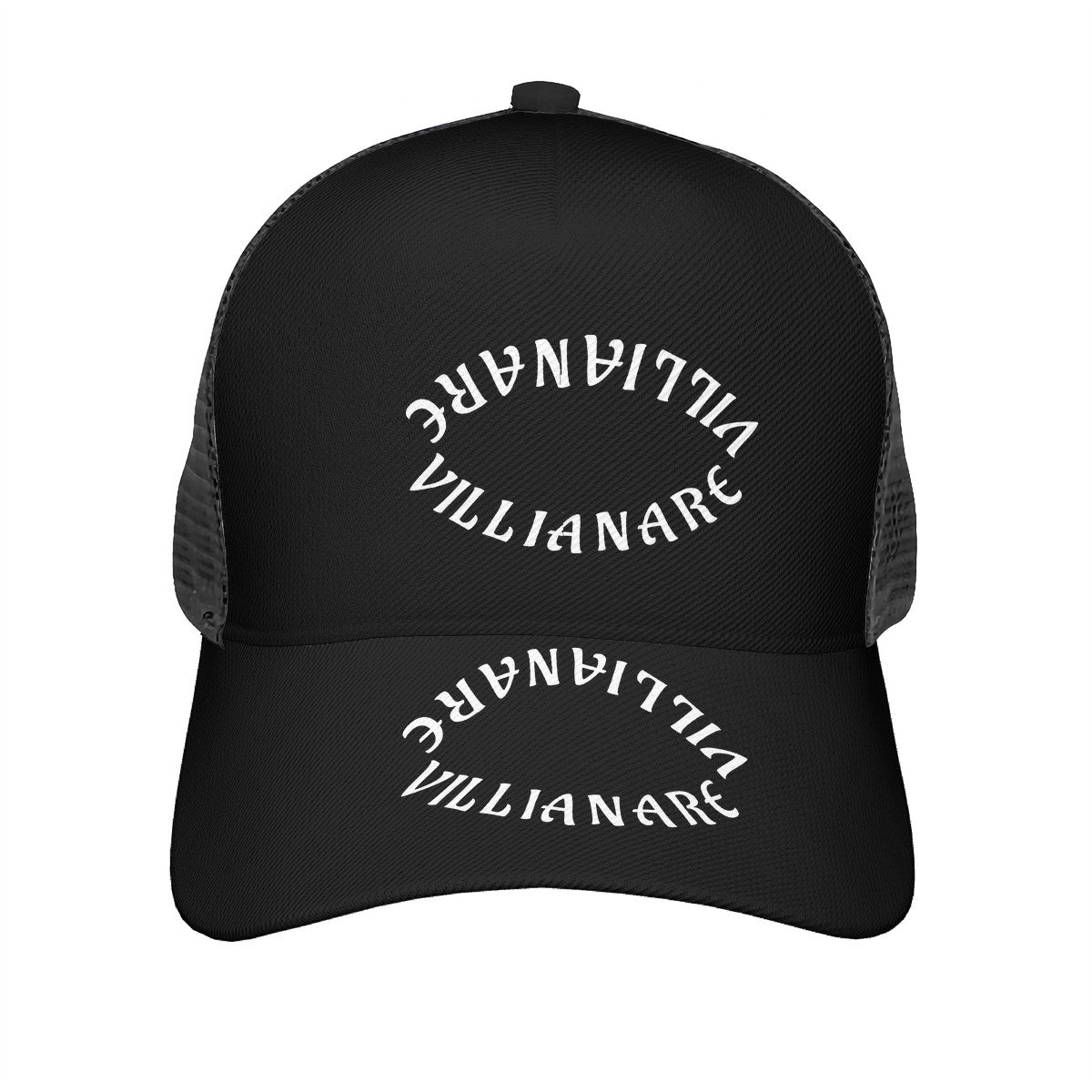 VILLIANARE BLACK WHITE LETTER Curved Brim Mesh Baseball Cap