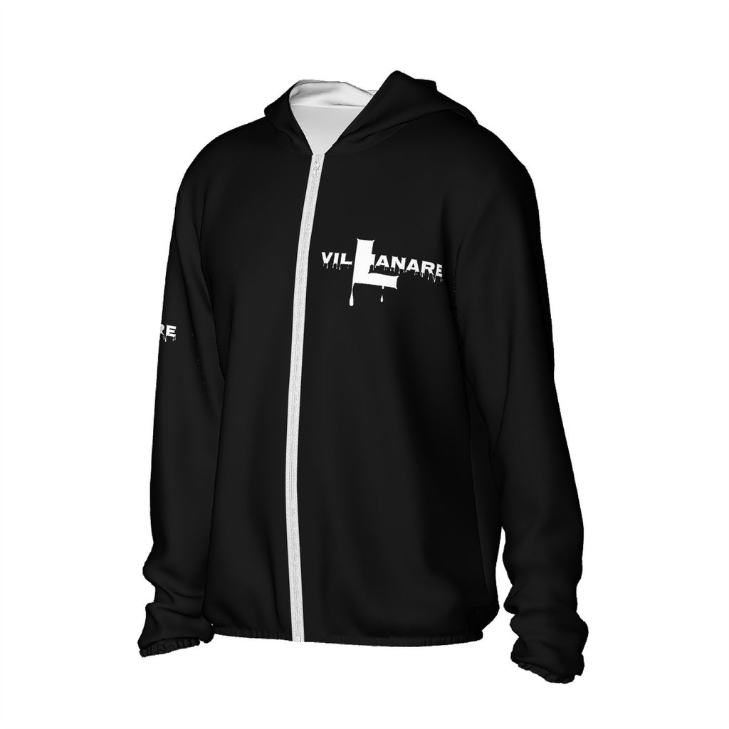 HC_F1 Sun ProtectiveVillianarer Black White Letter  Lightweight Zipper Hoodie