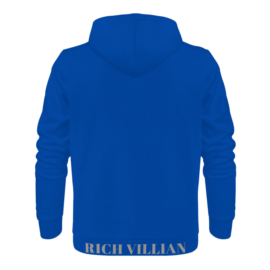 Villianare  Men's Blue And Grey All Over Print Zip Hoodie