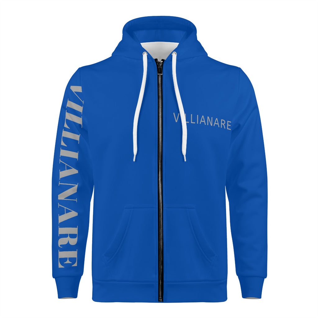 Villianare  Men's Blue And Grey All Over Print Zip Hoodie