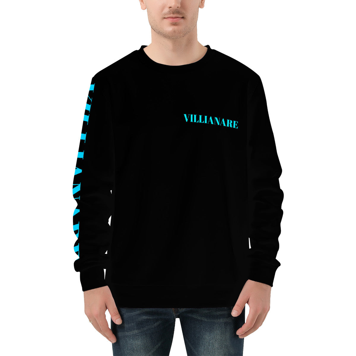 Villianare Men's Turquoise All Over Print Sweater