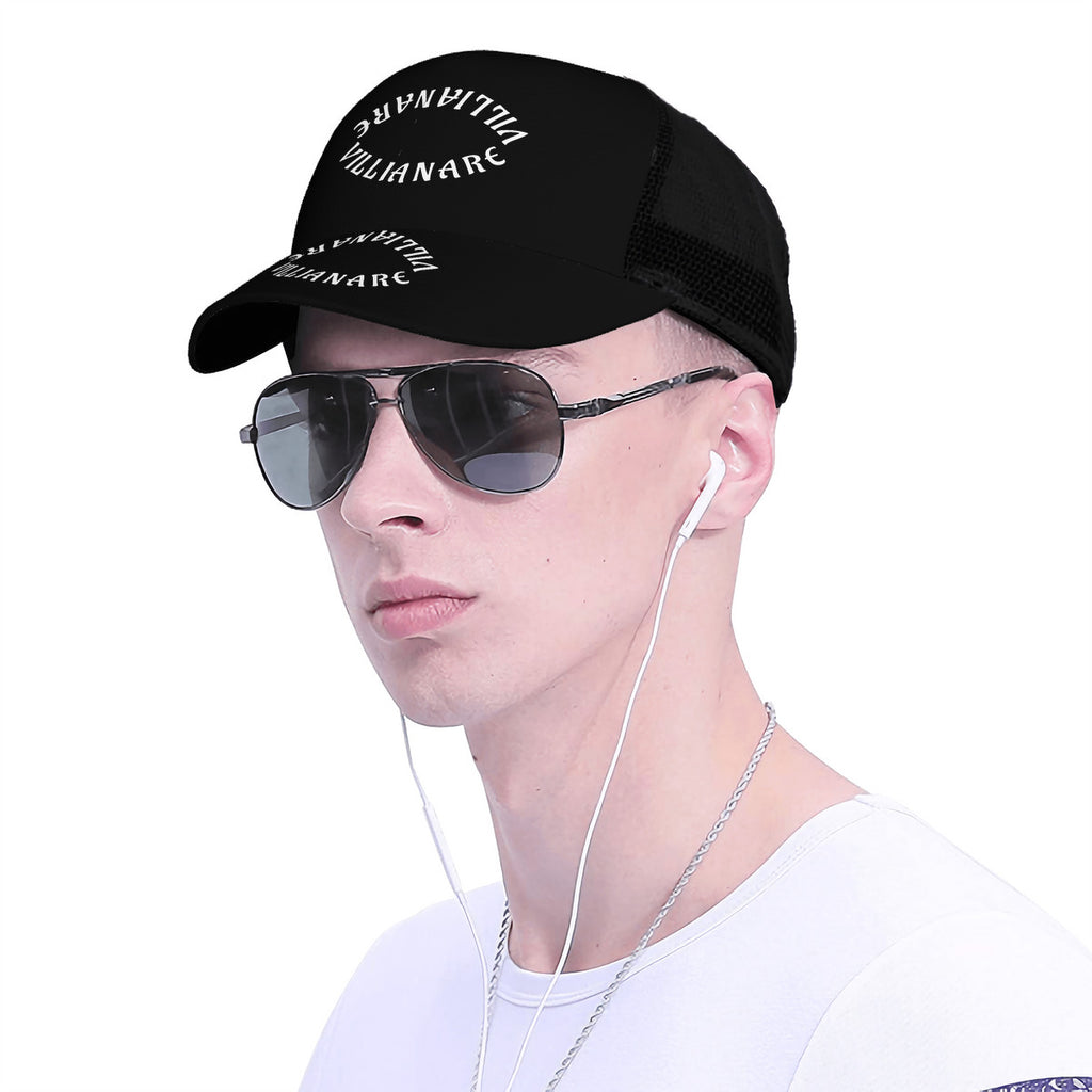 VILLIANARE BLACK WHITE LETTER Curved Brim Mesh Baseball Cap